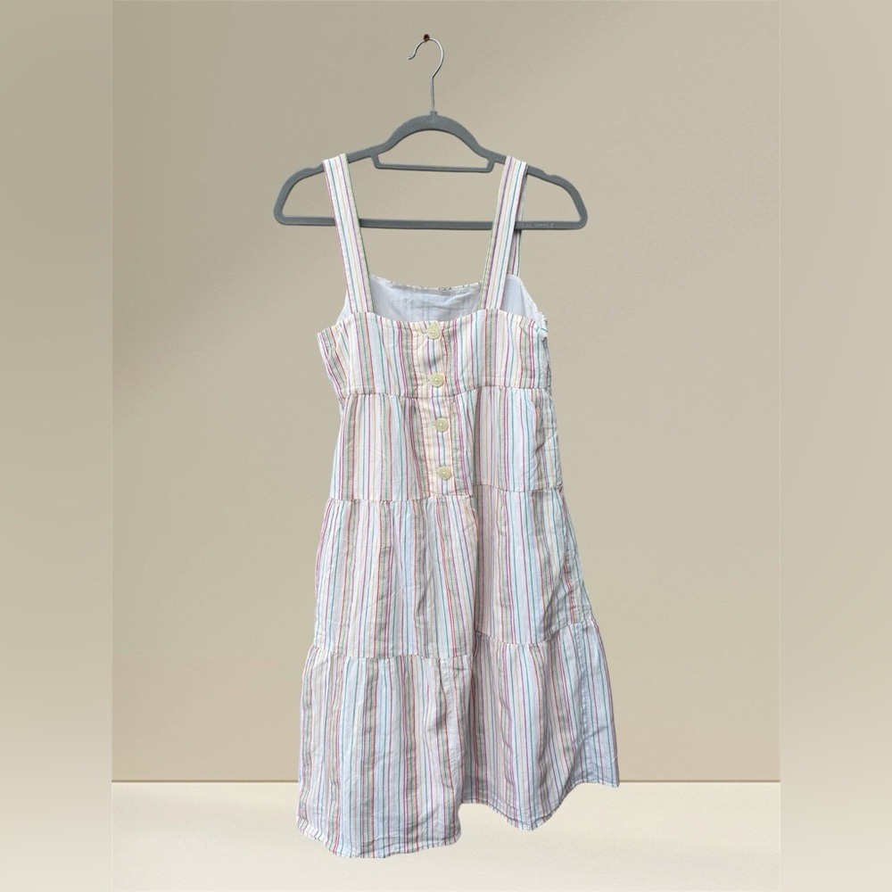 Madewell Button-Back Tiered Midi Dress in Textural Rainbow Stripe Size 2 - Picture 3 of 3